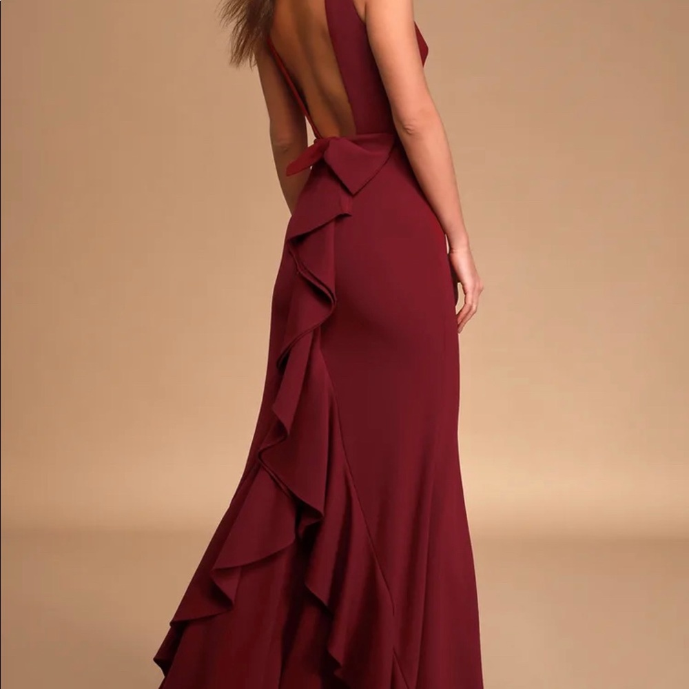 Lulus Forever Romance Burgendy Backless dress